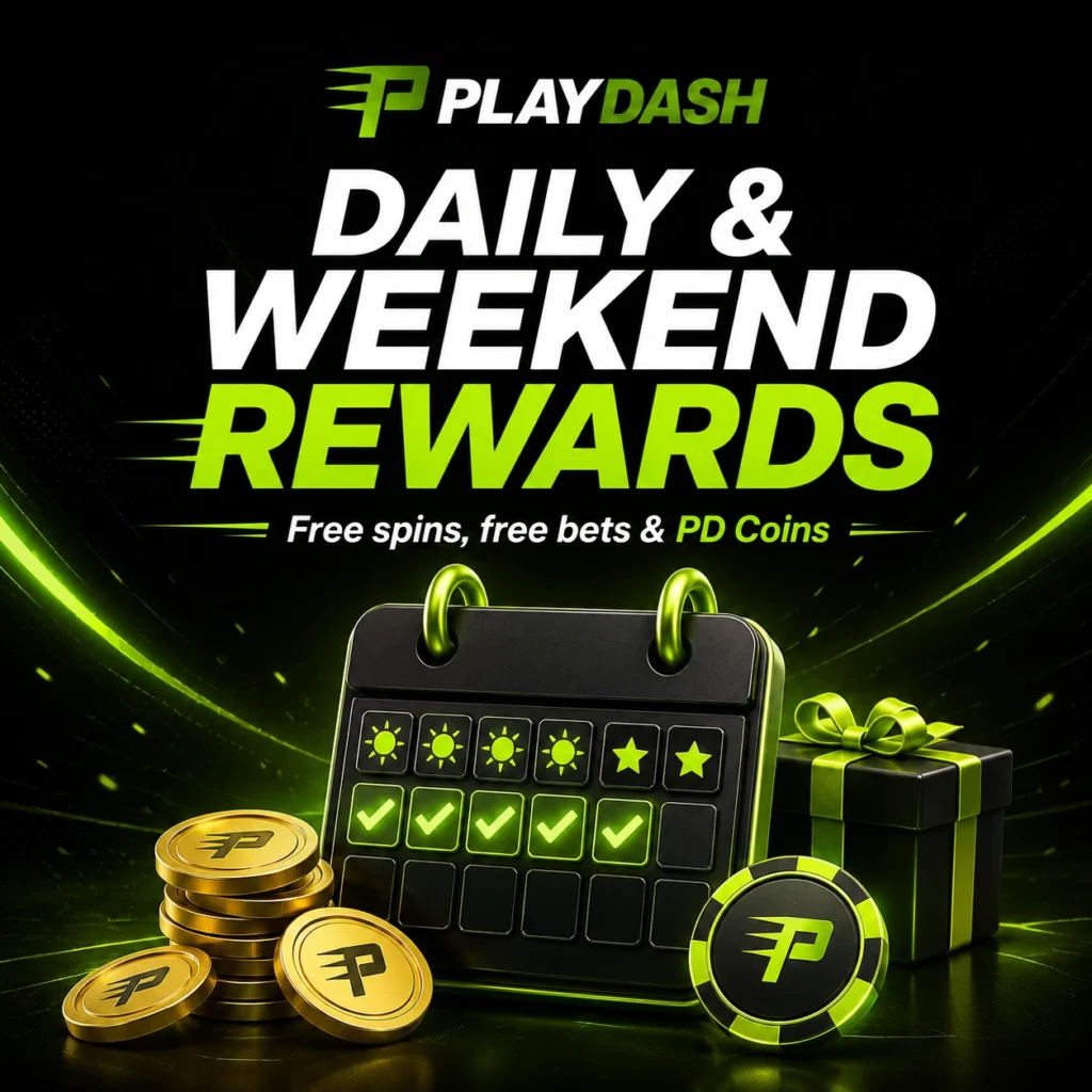 PlayDash daily and weekend rewards with free spins, free bets and PD Coins