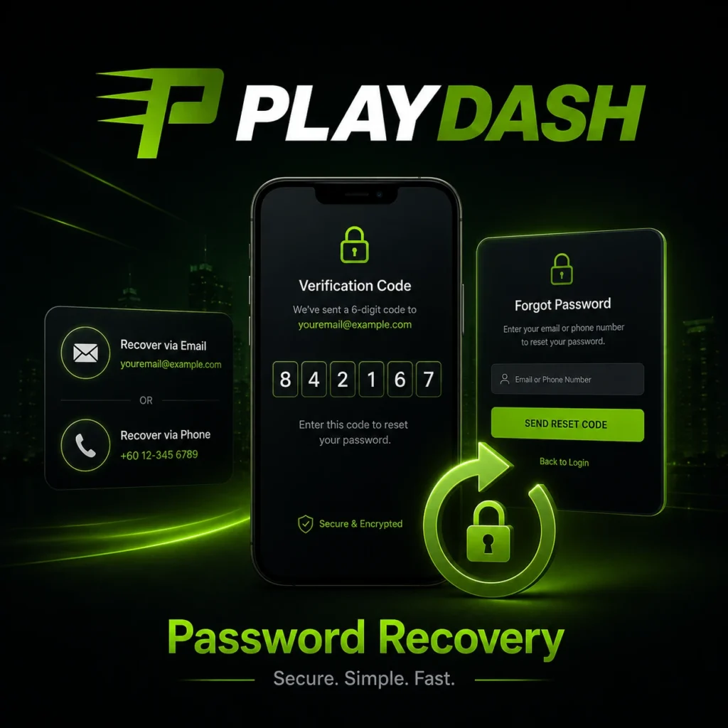PlayDash password recovery by email or phone